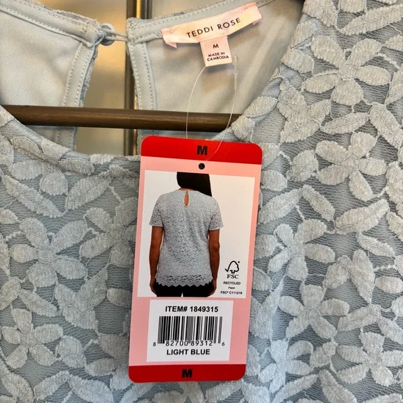 NWT Costco Teddi Rose Blue Floral Tshirt Blue Size Medium Office Church Event - Picture 9 of 13